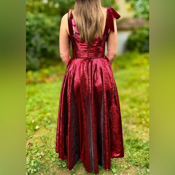 Teuta Matoshi Forever Carmine Burgundy Sequin Midi Dress - Picture 10 of 10